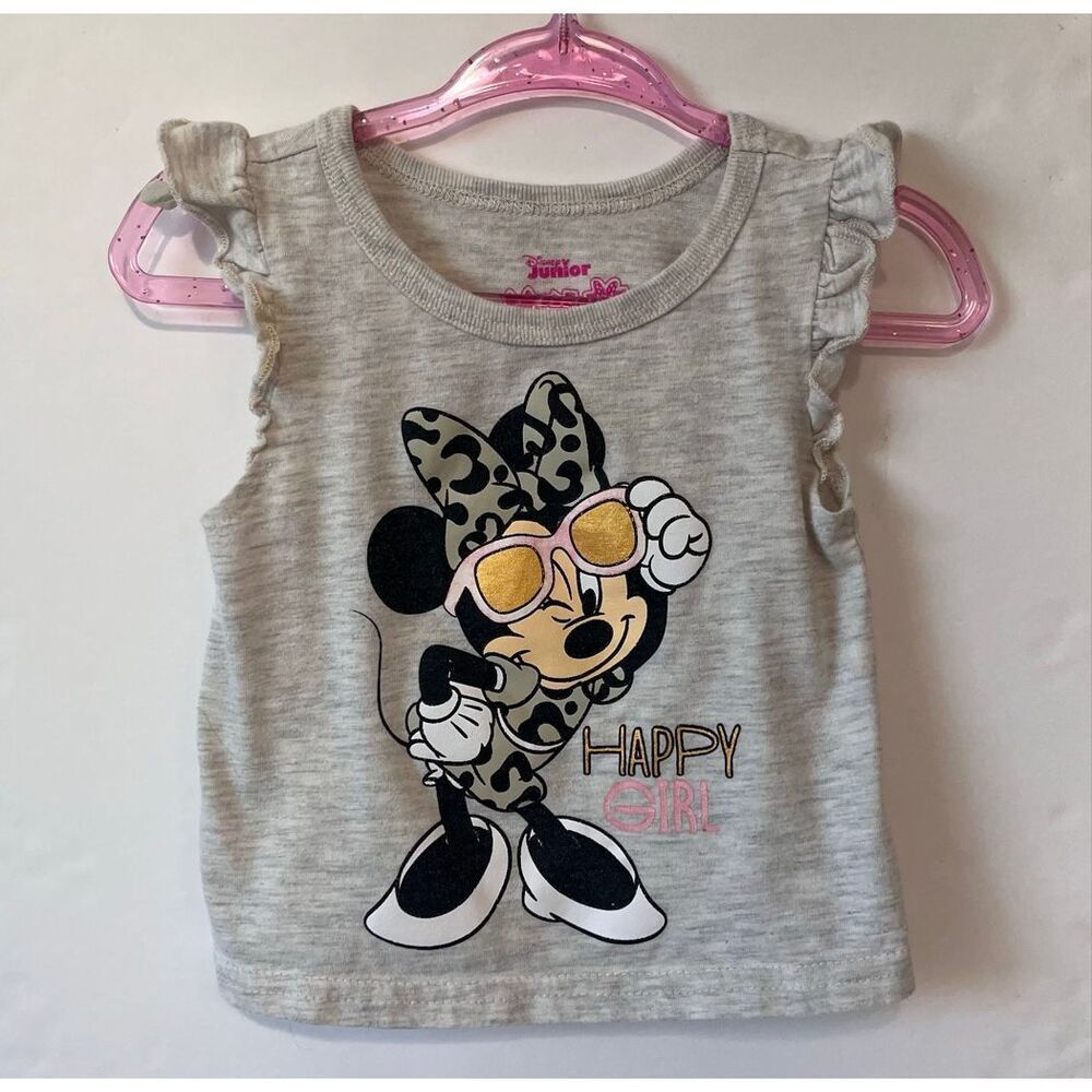 Disney Junior Minnie Heather Gray Happy Girl Tank Top Size 18 Months